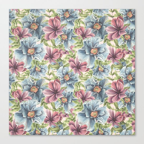 Hibiscus Vintage Pattern Canvas Print
