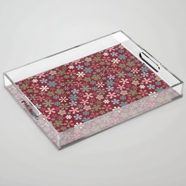 deep red and pink floral eclectic daisy print ditsy florets Acrylic Tray