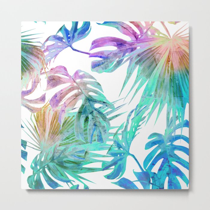 Simply Palm Leaves in Hologram Island Metal Print