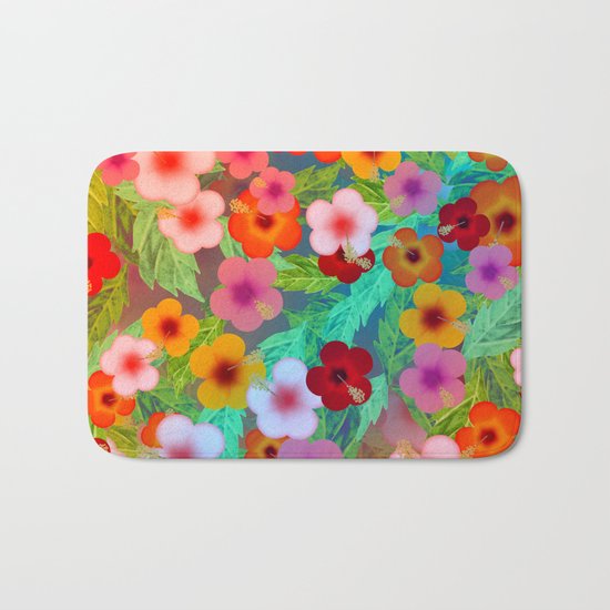 Colorful Hibiscus Bath Mat