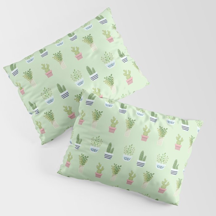 Modern pastel green pink trendy cactus floral pattern Pillow Sham