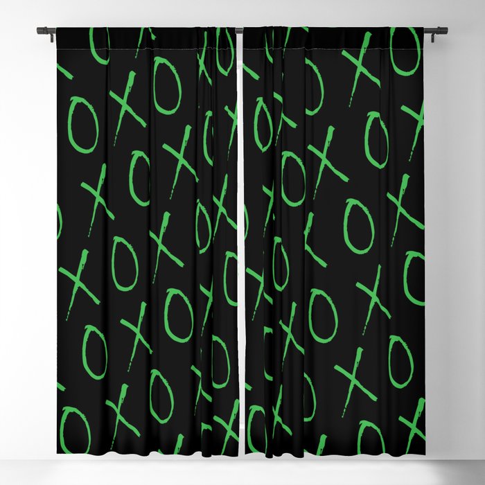 Punk Rock XOXO Pattern Black Green Blackout Curtain