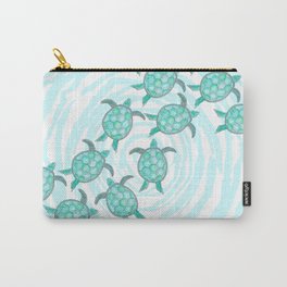 Watercolor Teal Sea Turtles on Swirly Stripes Carry-All Pouch