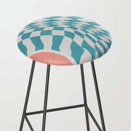 Turquoise checker fabric abstract Bar Stool