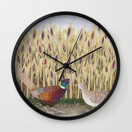ring necked pheasants and corn Wall Clock