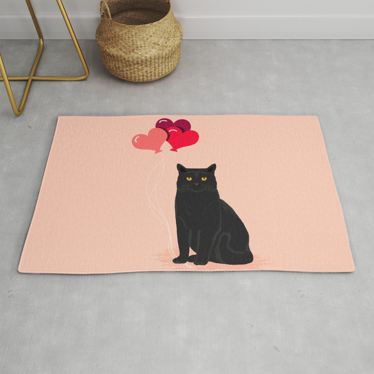 Happy Flowered Black Cat Gift For Your Decor Home  Area Rug 