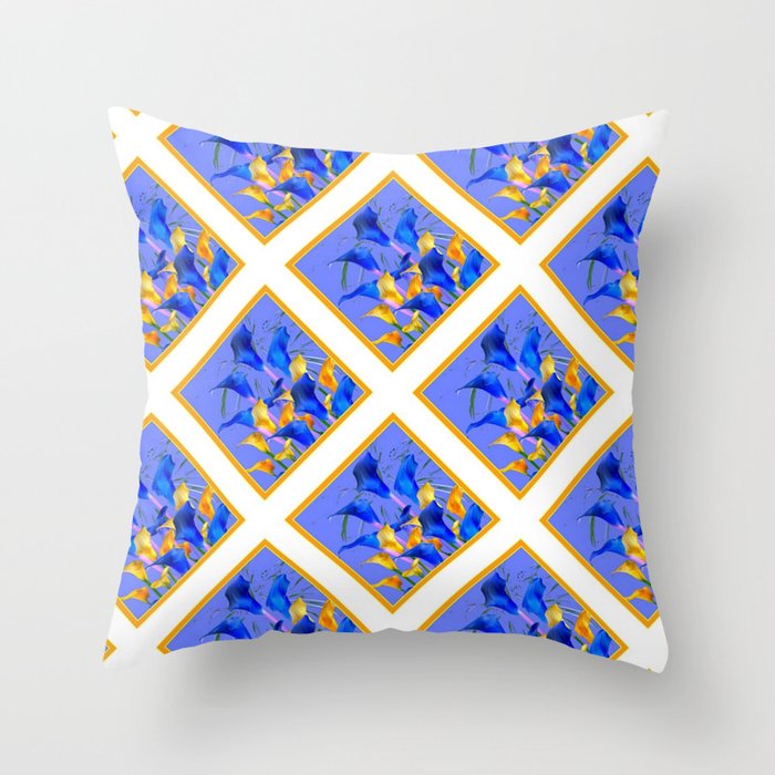 Patterned Modern Abstract Blue Gold Calla Lilies Throw Pillow By