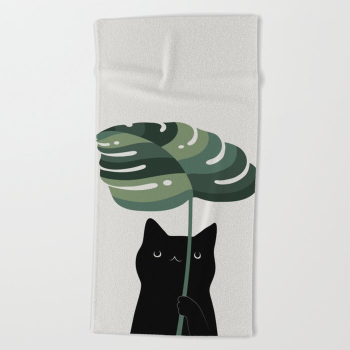 Cat and Plant 16 Beach Towel