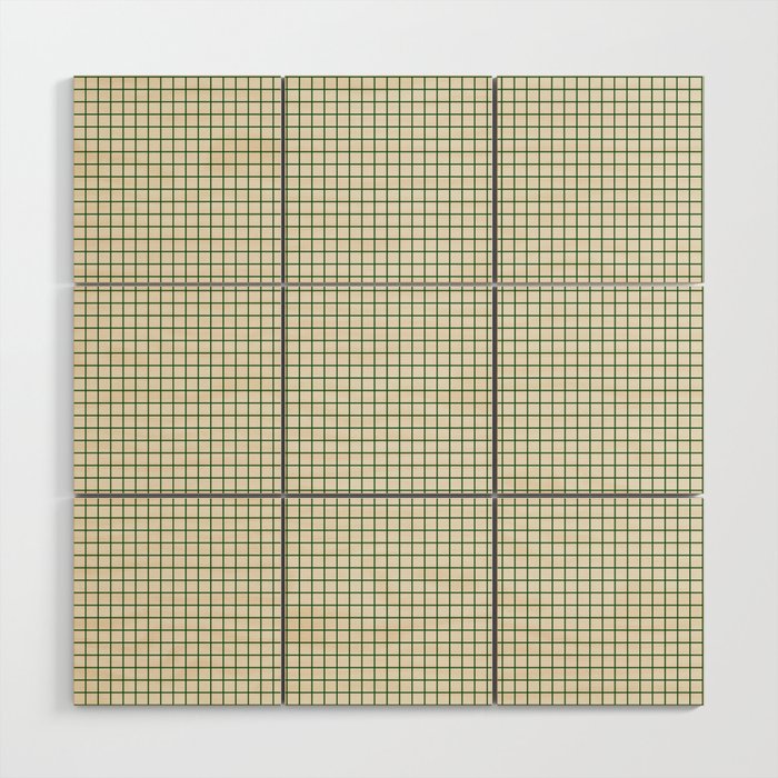 Small Grid Green and Beige Wood Wall Art