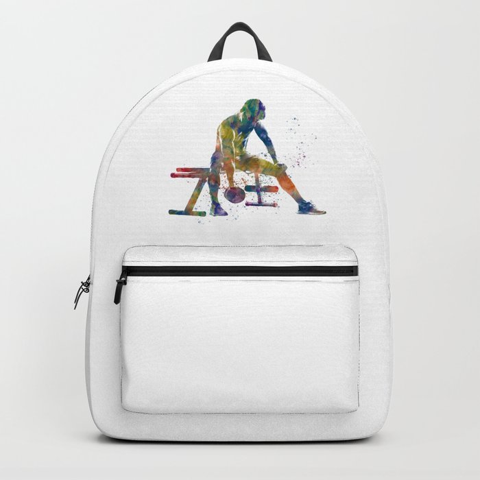 Young woman practices gymnastics in watercolor Backpack