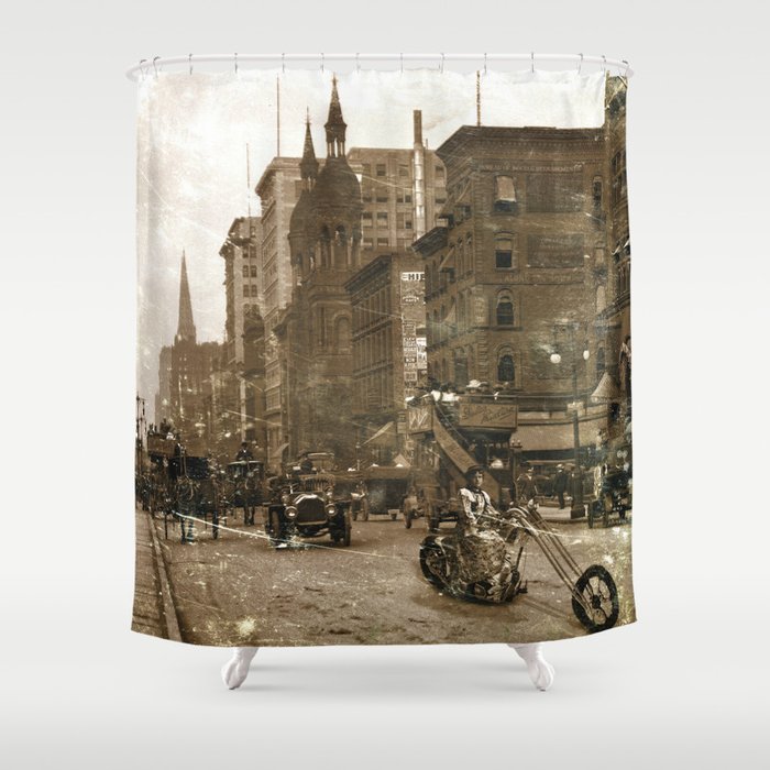 Vintage Bike Lady Shower Curtain