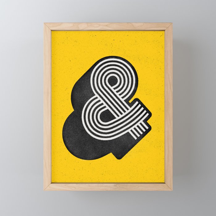 Ampersand black and white and yellow 3D typography design minimalist home decor wall decor Framed Mini Art Print