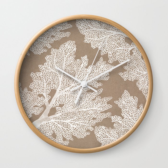 Sea Fan Coral – White on Kraft Wall Clock