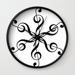 Treble Clef Hexaflower Wall Clock | Treble, Graphicdesign, Black And White, Music, Flower, Digital, Musical, Pattern 