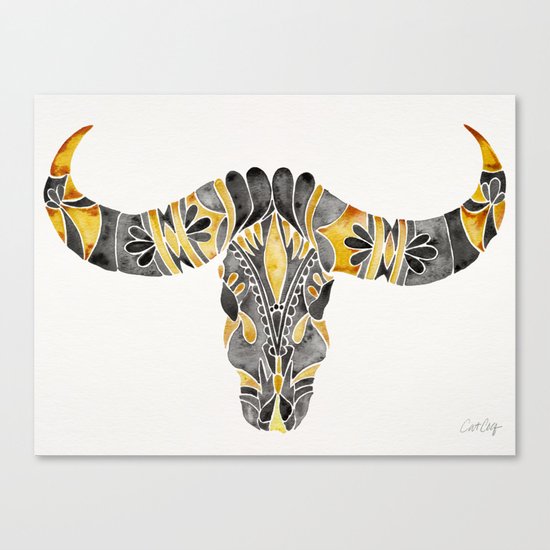 Water Buffalo Skull – Black & Yellow Canvas Print