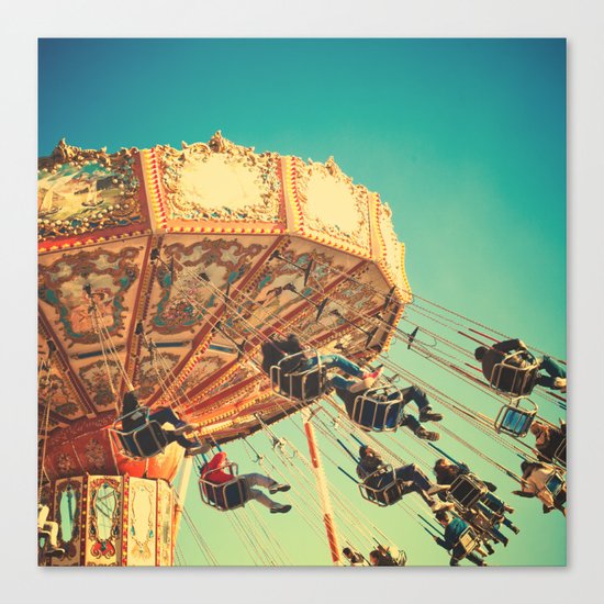 Vintage Chain Swing Ride on Blue Sky Canvas Print