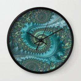 Feathery Flow Aqua - Fractal Art  Wall Clock