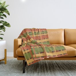 Retro Plaid - Mid Century Modern 50s 60s 70s Pattern in Green, Orange, Yellow, and Brown Throw Blanket
