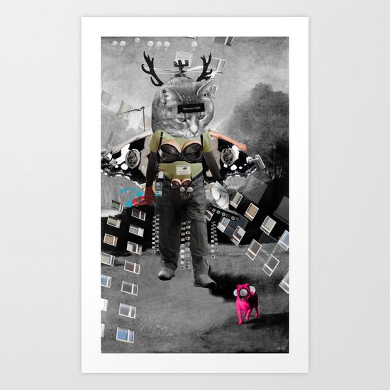 CatMan visit Goya Collage Art Print