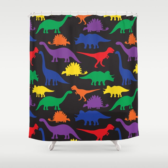 Dinosaurs - Black Shower Curtain