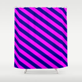 [ Thumbnail: Dark Blue and Fuchsia Colored Stripes Pattern Shower Curtain ]