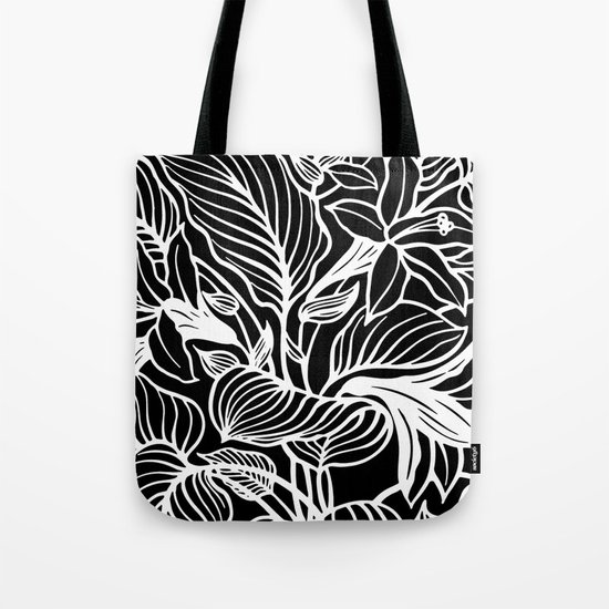 Black White Floral Tote Bag