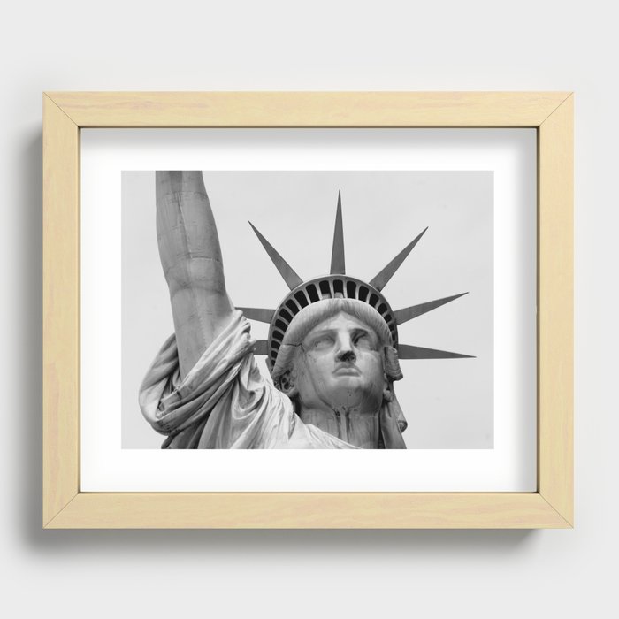 Black and White Statue of Liberty Recessed Framed Print