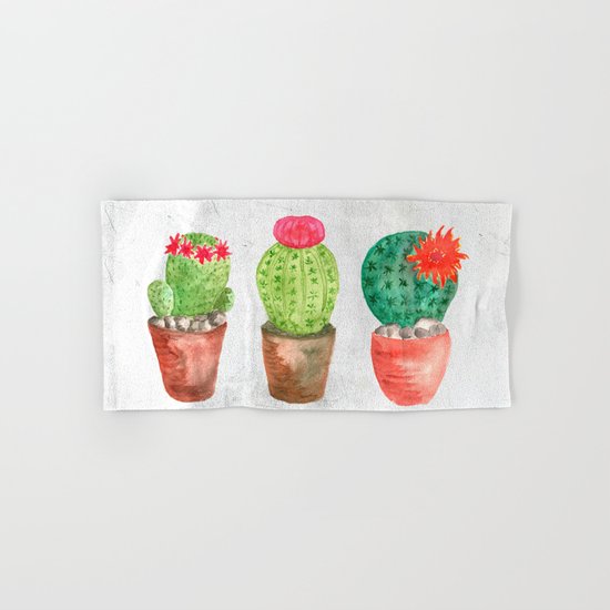 Three Cacti watercolor white Hand & Bath Towel
