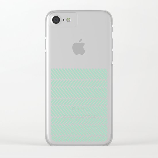 Herringbone Mint Boarder Clear iPhone Case