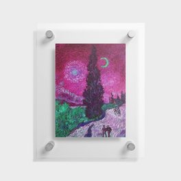 Road with Cypress and Star; Country Road in Provence by Night, oil-on-canvas post-impressionist landscape painting by Vincent van Gogh in alternate pink twilight sky Floating Acrylic Print