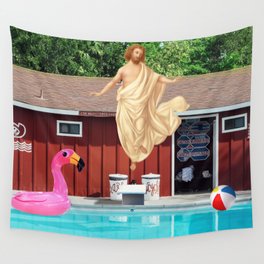 Jesus at pool party Wall Tapestry