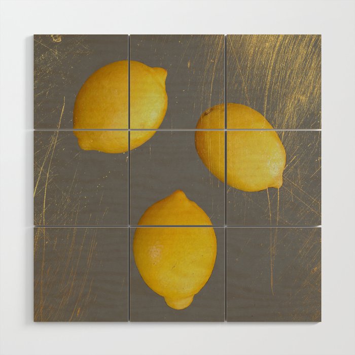 lemons gold patina on gray Wood Wall Art