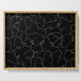 Minimalist Black Marble Pattern Design Cracked Crackle Serving Tray