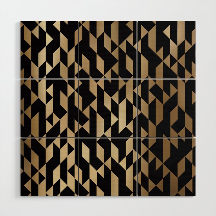 Abstract Geometric Pattern Black and Gold Wood Wall Art