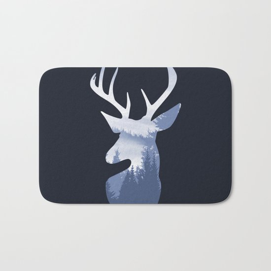Deer Abstract Blue Landscape Design Bath Mat