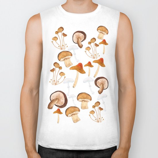 mushroom pattern watercolor painting Biker Tank