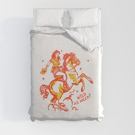 "Wild As Heck" Cute & Funny Vintage Cowgirl Design Duvet Cover | Cowgirl, Shirt, Western, Women, Wildasheck, Red, Funny, Horseback, Pony, Yellow 
