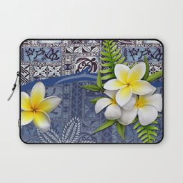 Blue Hawaiian Tapa and Plumeria Laptop Sleeve
