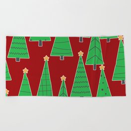 christmas trees in red Beach Towel