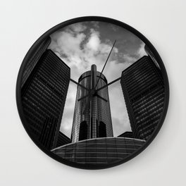 Renaissance Center in Black and White Wall Clock
