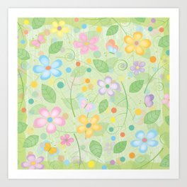 Floral and Butterfly Pattern - Spring Blossom Art Print