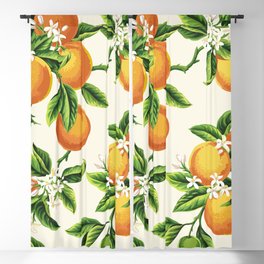 Seamless pattern with orange fruits, flowers and leaves on a light background Blackout Curtain | Fruit, Plant, Citrus, Drawing, Whitevintage, Wallpaper, Blossom, Yellow, Tree, Pattern 