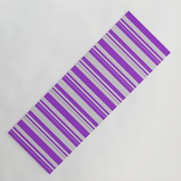 [ Thumbnail: Light Gray & Dark Orchid Colored Striped/Lined Pattern Yoga Mat ]