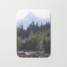 Squamish, British Columbia Bath Mat | Digital, River, Nature, Photo, Forest, Landscape, Color, Rocks, Sky, Mountain 