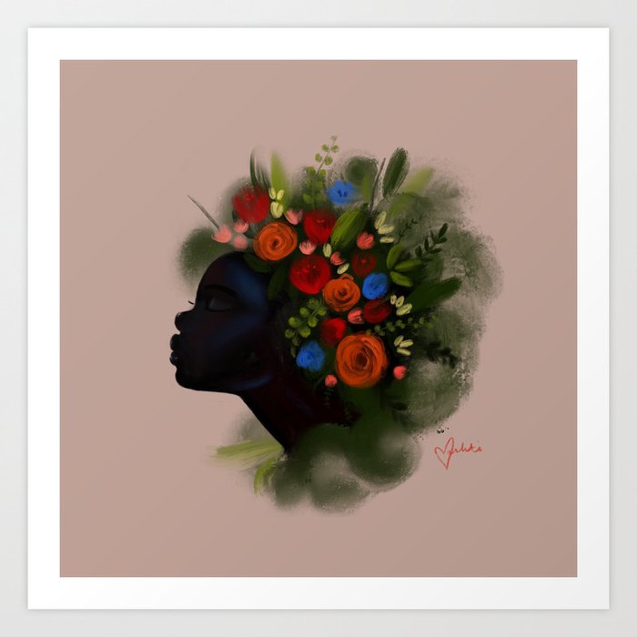 Natural Kunstdrucke | Gemälde, Digital, Black-girl-magic, Natural-hair, Floral, Dark-skin, Ebony