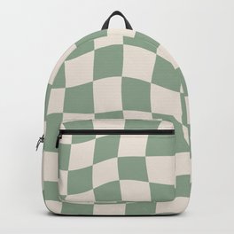 Sage Green Wavy Checkered Pattern Backpack