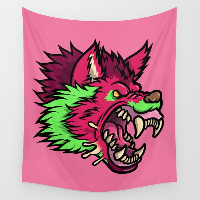 Pink Punk Wolf Wall Tapestry