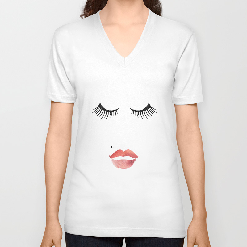 Makeup Print Bathroom Decor Wall Art Fashion Print Lips Print Eyelashes Decor Girly Girls Room Art Unisex V Neck By Aleksmorin Society6