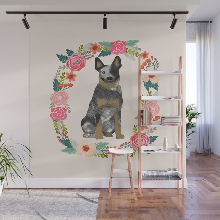 Australian Cattle Dog blue heeler floral wreath dog gifts pet portraits Wall Mural
