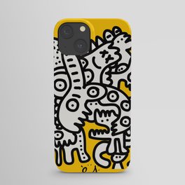 Black and White Cool Monsters Graffiti on Yellow Background iPhone Case